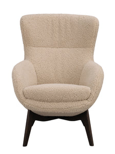 Dunbrody Lounge Chair with Footstool – Light Beige Faux Sheepskin / Brown Oak – 6