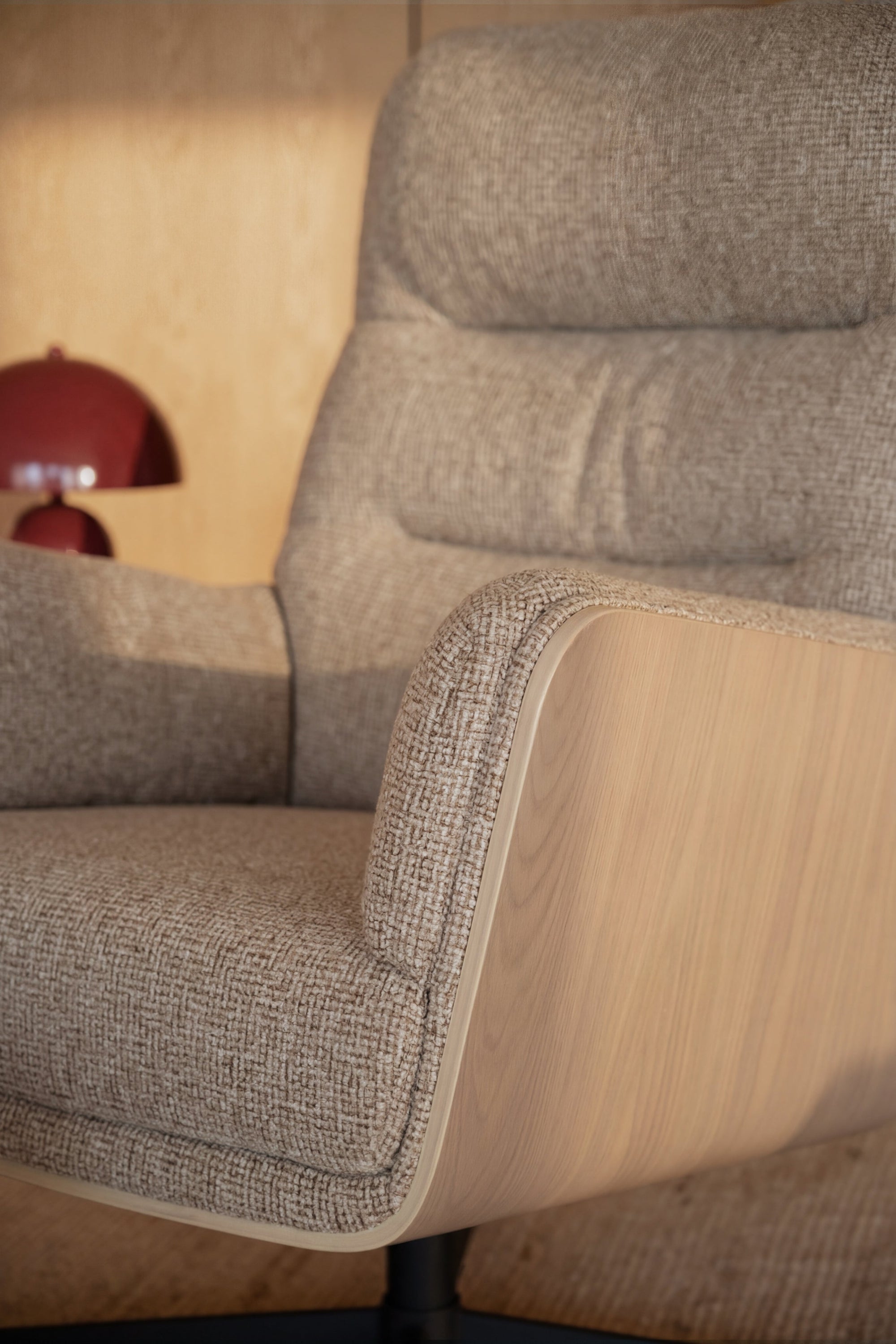 Broderick Swivel Recliner with Footstool – Medium Beige / Whitewash Oak – 5