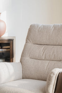 Broderick Swivel Recliner with Footstool – Light Beige / Brown Oak – 3