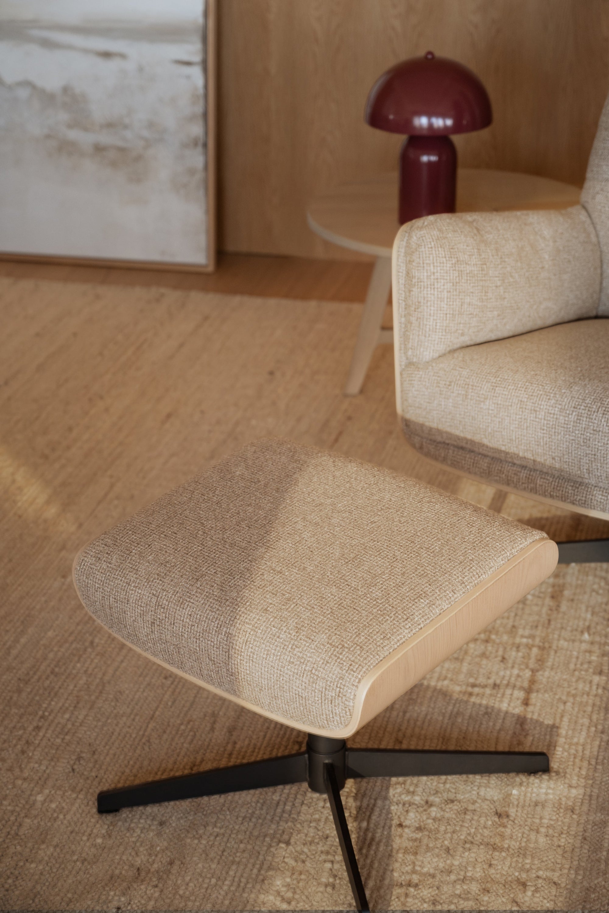 Broderick Swivel Recliner with Footstool – Medium Beige / Whitewash Oak – 6
