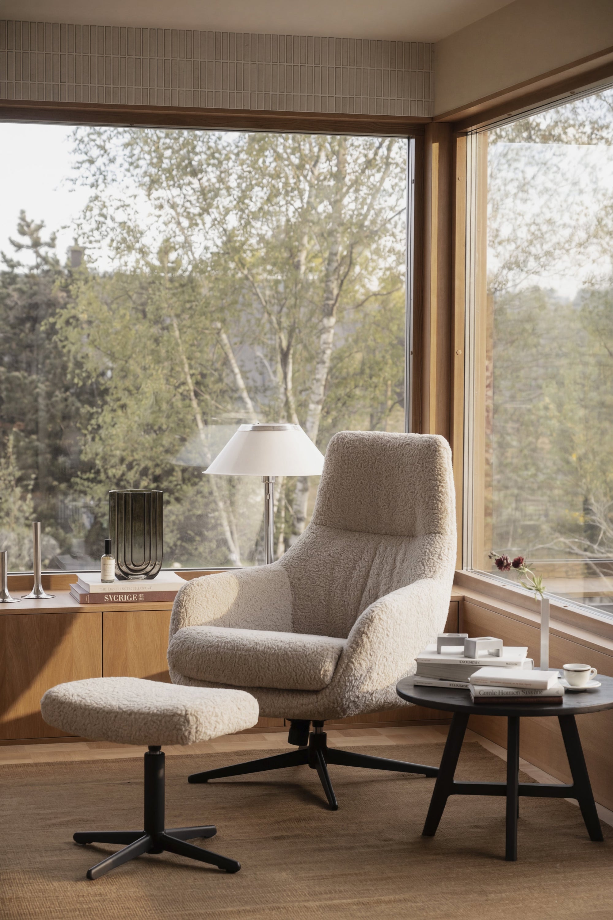 Kersey Swivel Lounge Chair with Footstool – Beige / Dark Brown – Default Title – 2