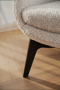 Dunbrody Lounge Chair with Footstool – Light Beige Faux Sheepskin / Brown Oak – 4
