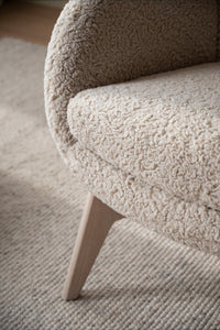 Dunbrody Lounge Chair with Footstool – Light Beige Faux Sheepskin / Whitewash Oak – 4