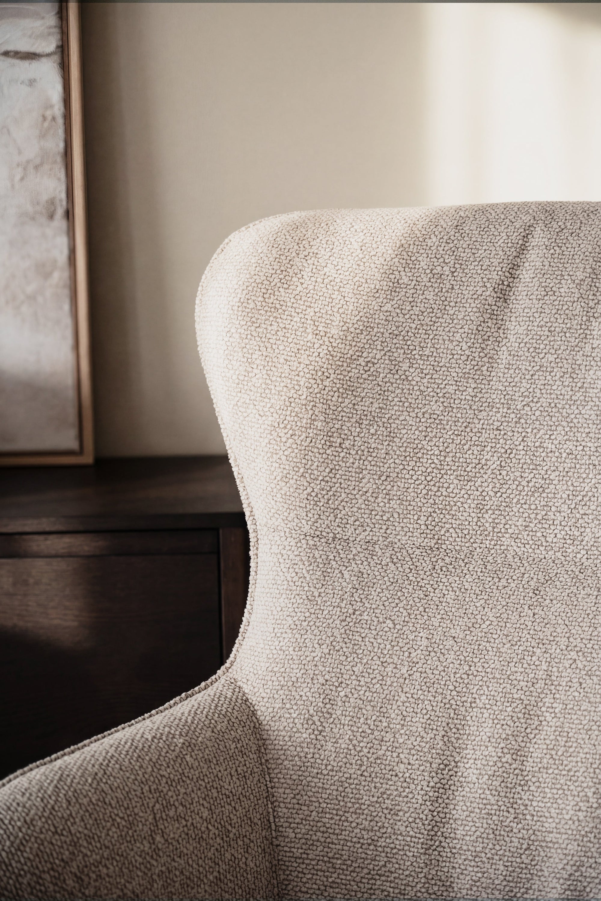 Dunbrody Lounge Chair with Footstool – Light Beige Fabric / Whitewash Oak – 5