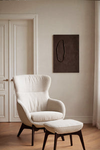 Dunbrody Lounge Chair with Footstool – Light Beige Fabric / Brown Oak – 2