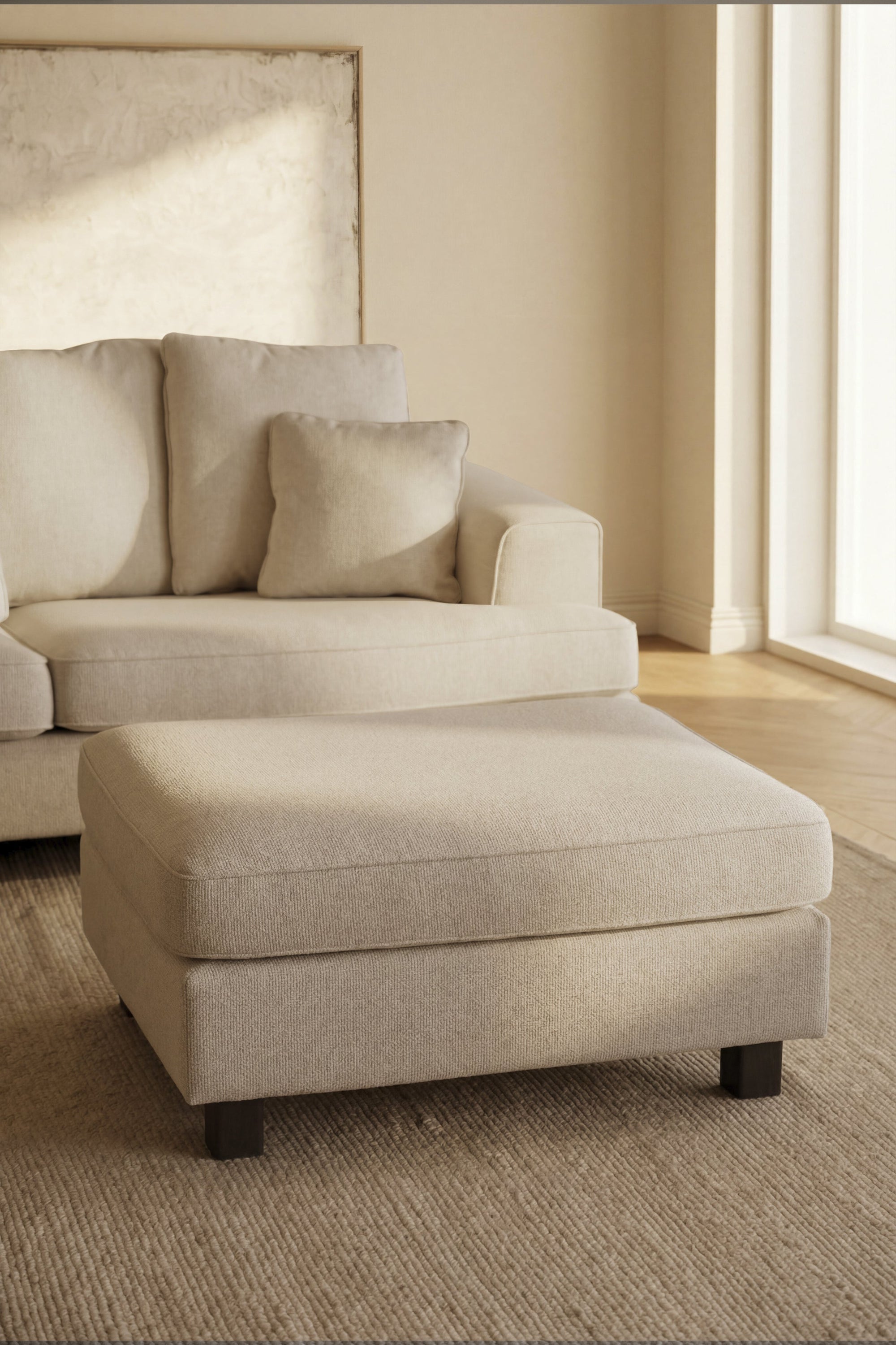 Hartsville Footstool – Light Beige / Brown Oak – 2