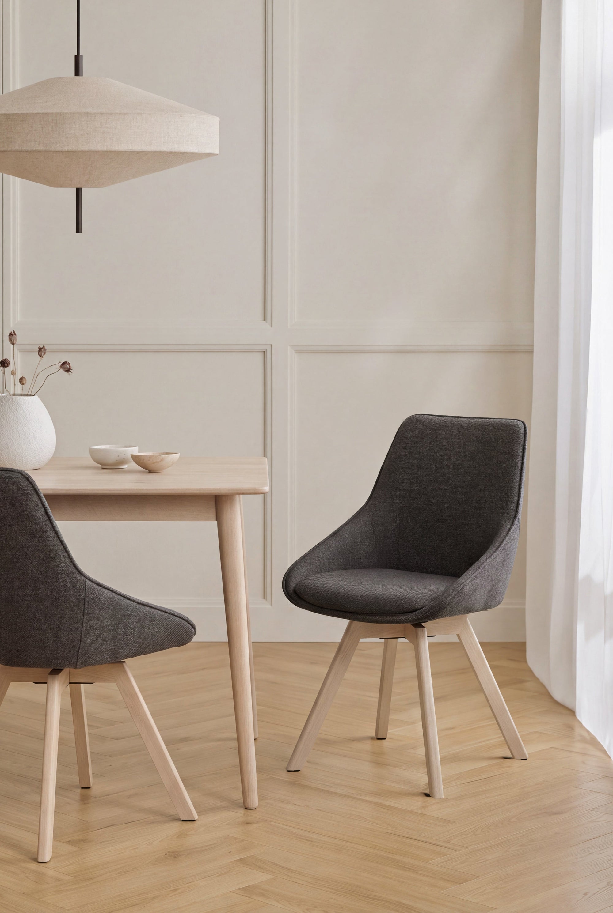 Alison Swivel Dining Chair with Oak Legs (Set of 2) – Grey Fabric / Whitewash Oak – 2