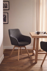 Alison Swivel Dining Armchair with Oak Legs (Set of 2) – Grey Fabric / Oak – 2