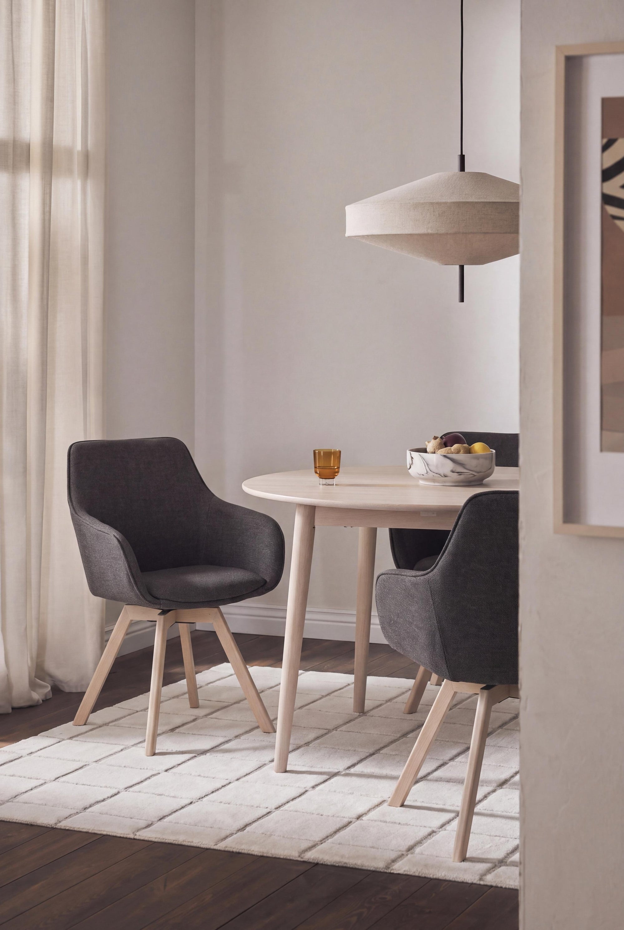 Alison Swivel Dining Armchair with Oak Legs (Set of 2) – Grey Fabric / Whitewash Oak – 2
