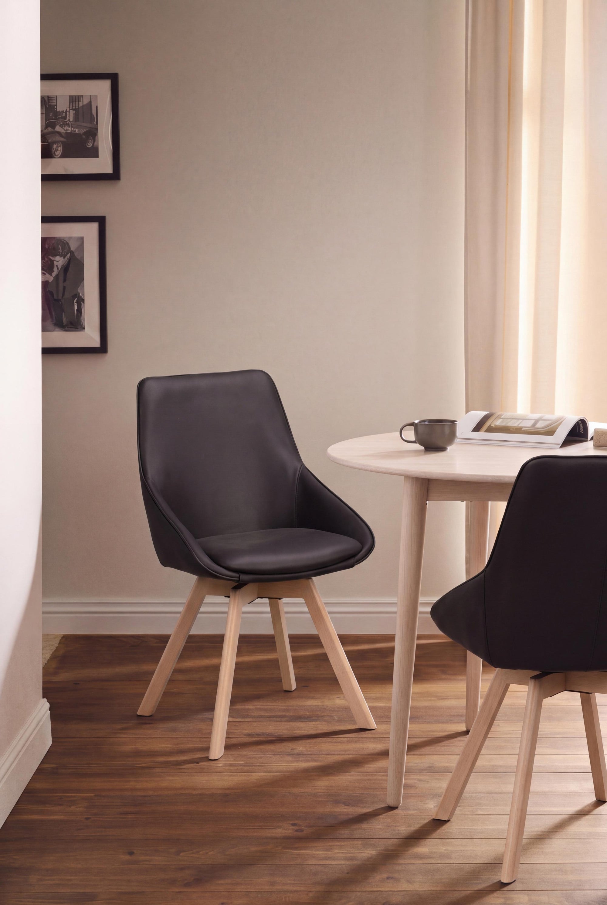 Alison Swivel Dining Chair with Oak Legs (Set of 2) – Black Leather / Whitewash Oak – 2