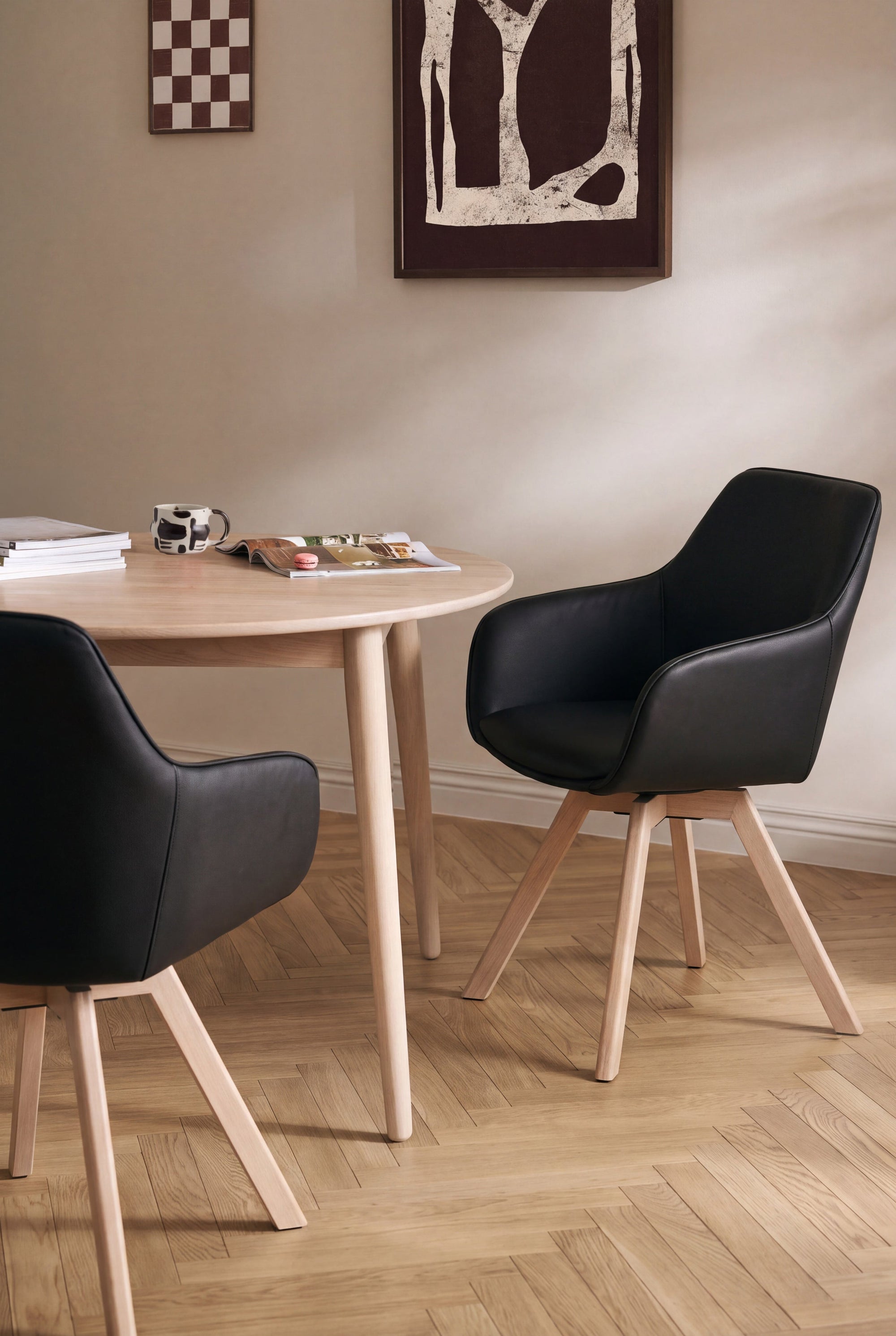 Alison Swivel Dining Armchair with Oak Legs (Set of 2) – Black Leather / Whitewash Oak – 5