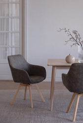 Alison Swivel Dining Armchair with Oak Legs (Set of 2) – Dark Grey Microfibre / Whitewash Oak – 2