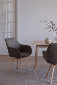 Alison Swivel Dining Armchair with Oak Legs (Set of 2) – Dark Grey Microfibre / Whitewash Oak – 2