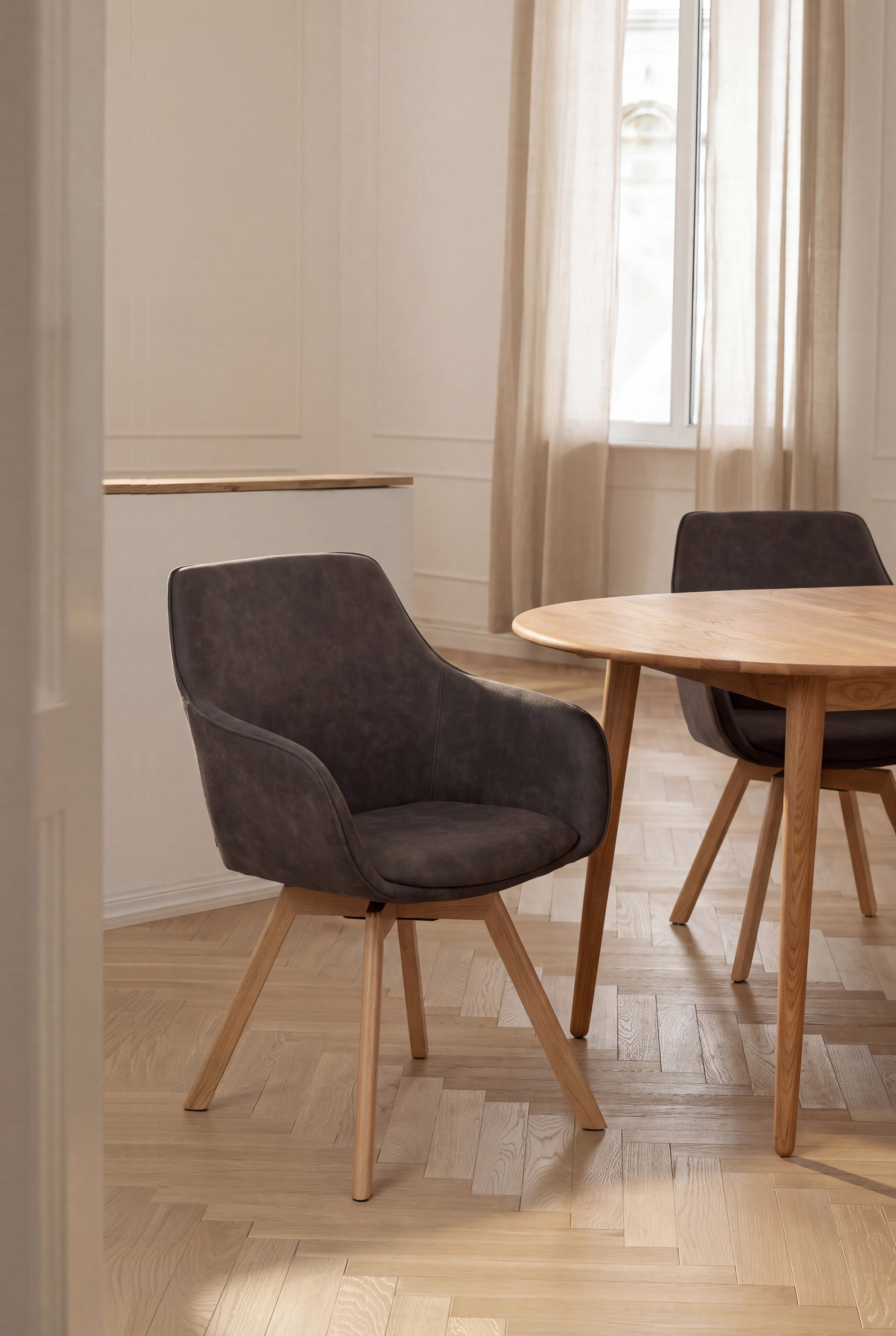 Alison Swivel Dining Armchair with Oak Legs (Set of 2) – Dark Grey Microfibre / Oak – 2