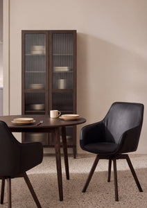 Alison Swivel Dining Armchair with Oak Legs (Set of 2) – Black Leather / Brown Oak – 2