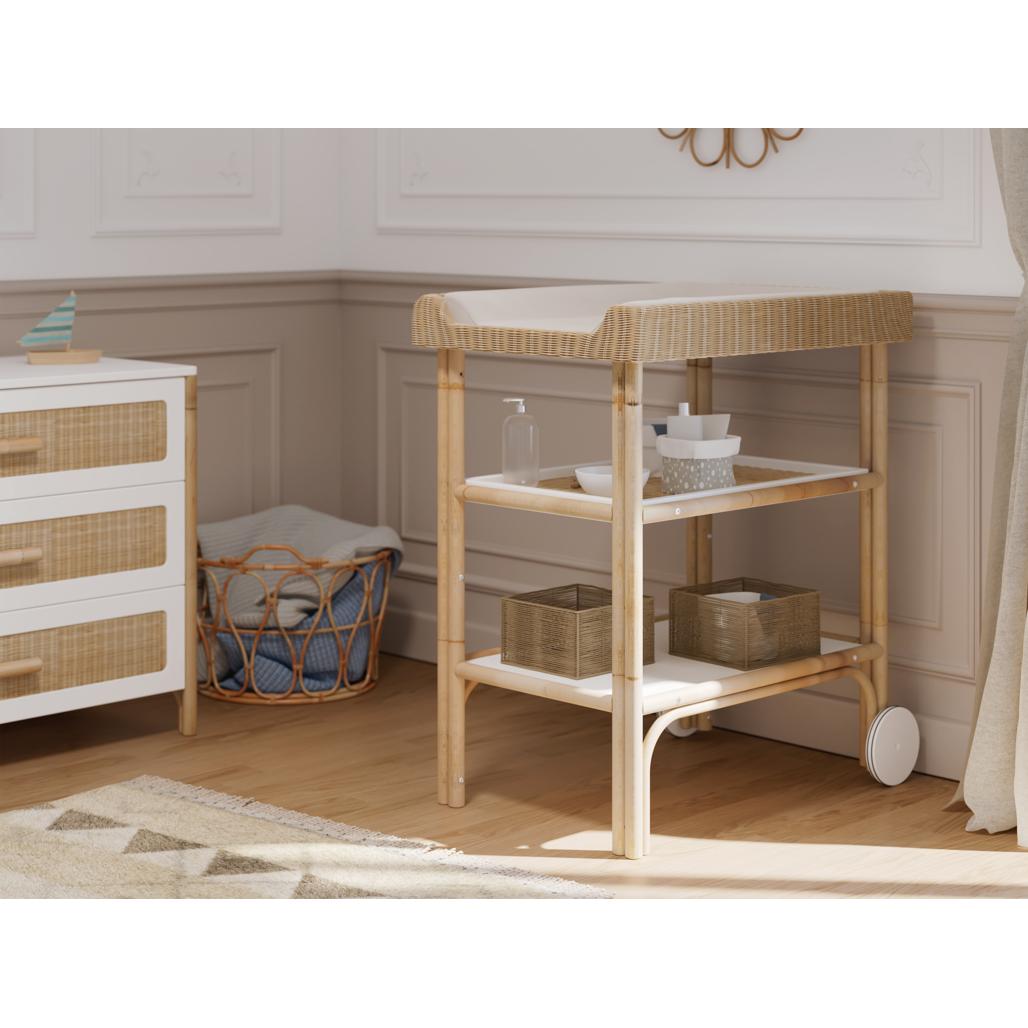 Oceania Chest of Drawers - White & Rattan