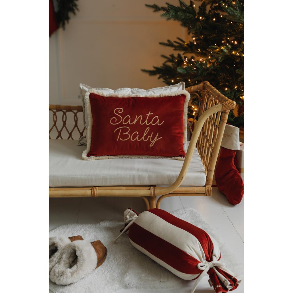 Personalised Velvet Christmas Cushion Carmin Red by Malomi Kids