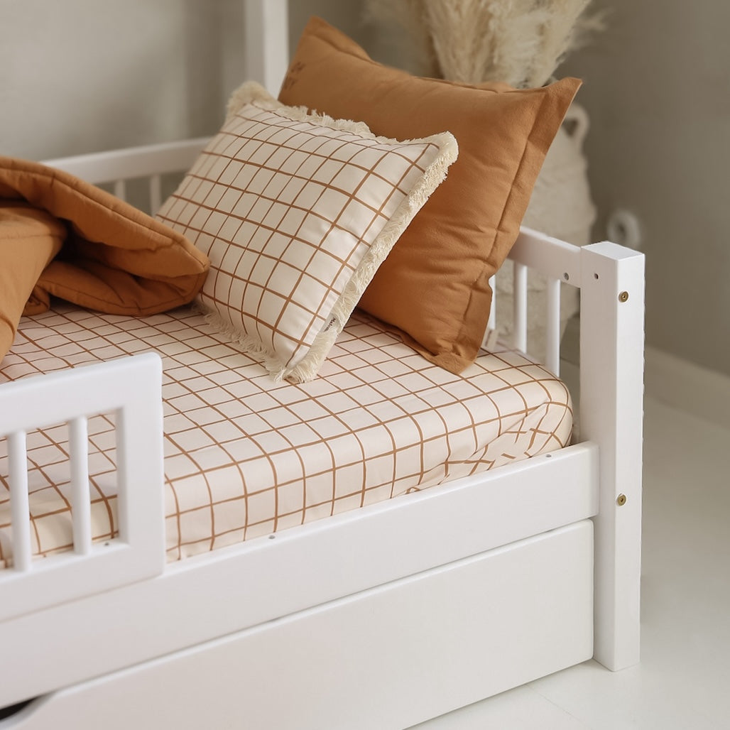Camel Check Cotton Fitted Sheet by Malomi Kids