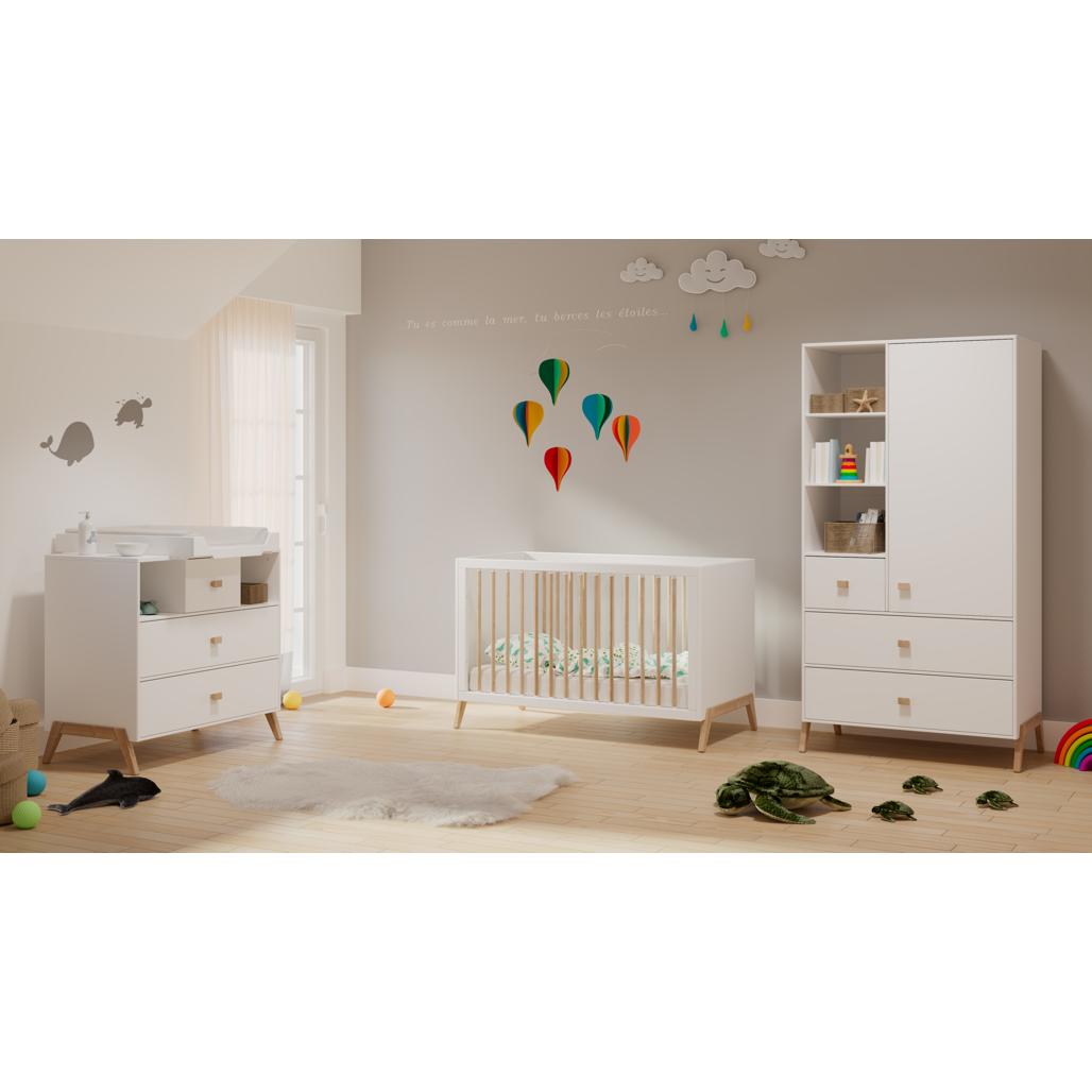 Marelia Evolutive Bed Rattan 60 x 120 - Neige