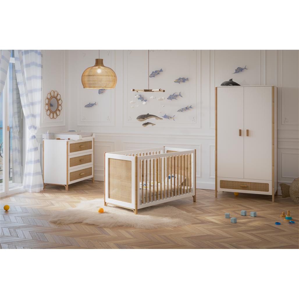 Oceania Chest of Drawers - White & Rattan