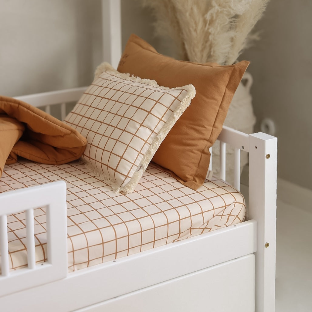 Camel Check Cotton Fitted Sheet by Malomi Kids