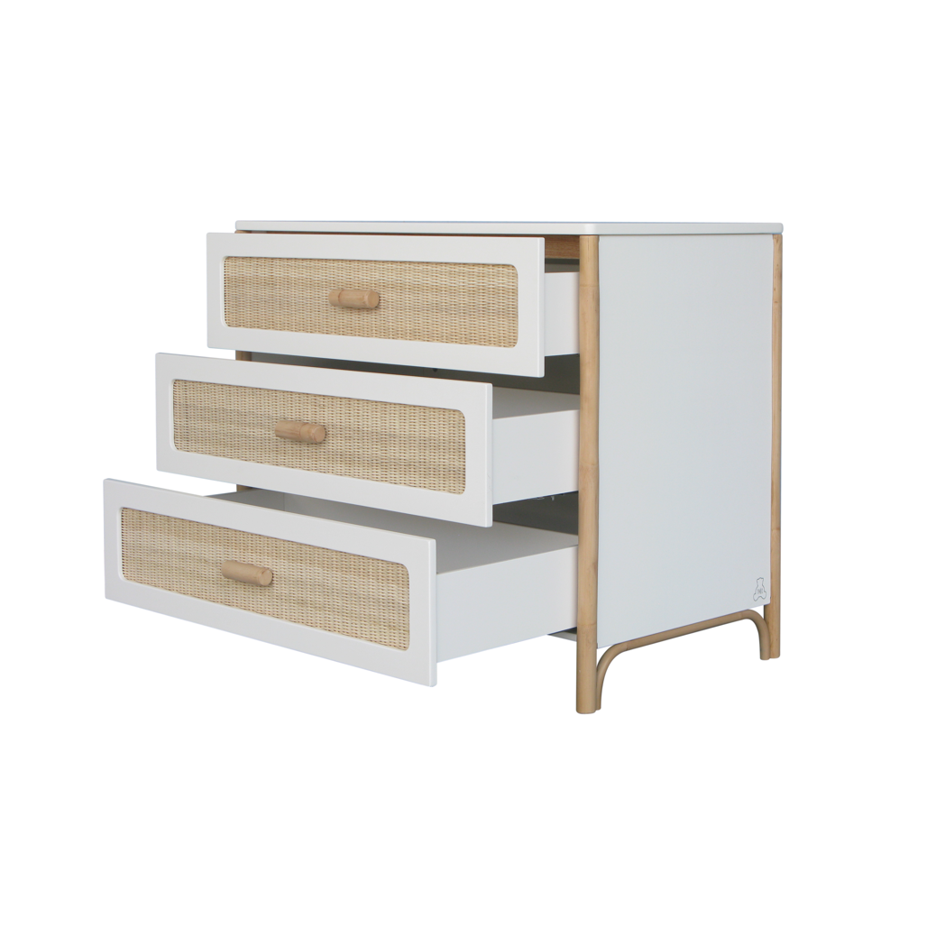 Oceania Chest of Drawers - White & Rattan
