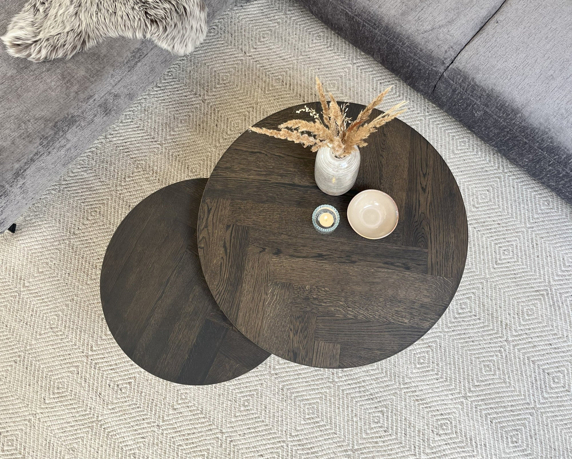 CASØ COFFEEBREAK Coffee Tables with Herringbone Set of 2 Ø75/Ø58CM