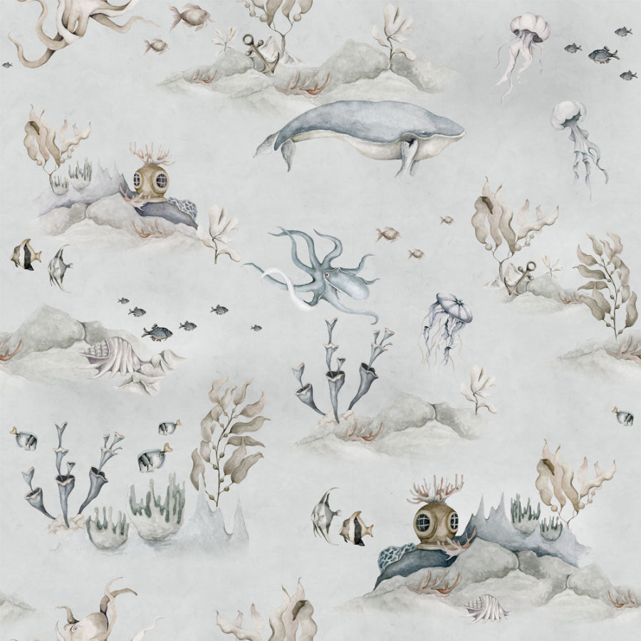 Underwater World Grey Wallpaper