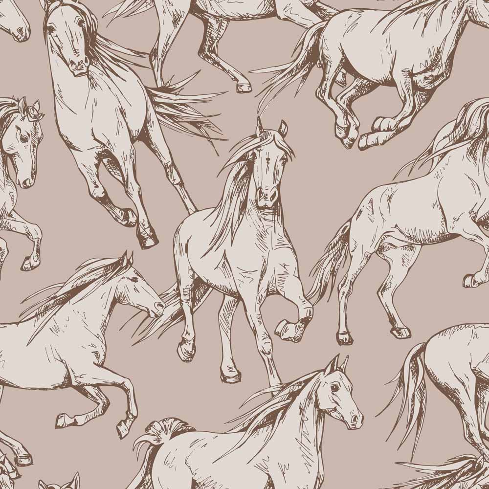 Horses Beige Wallpaper