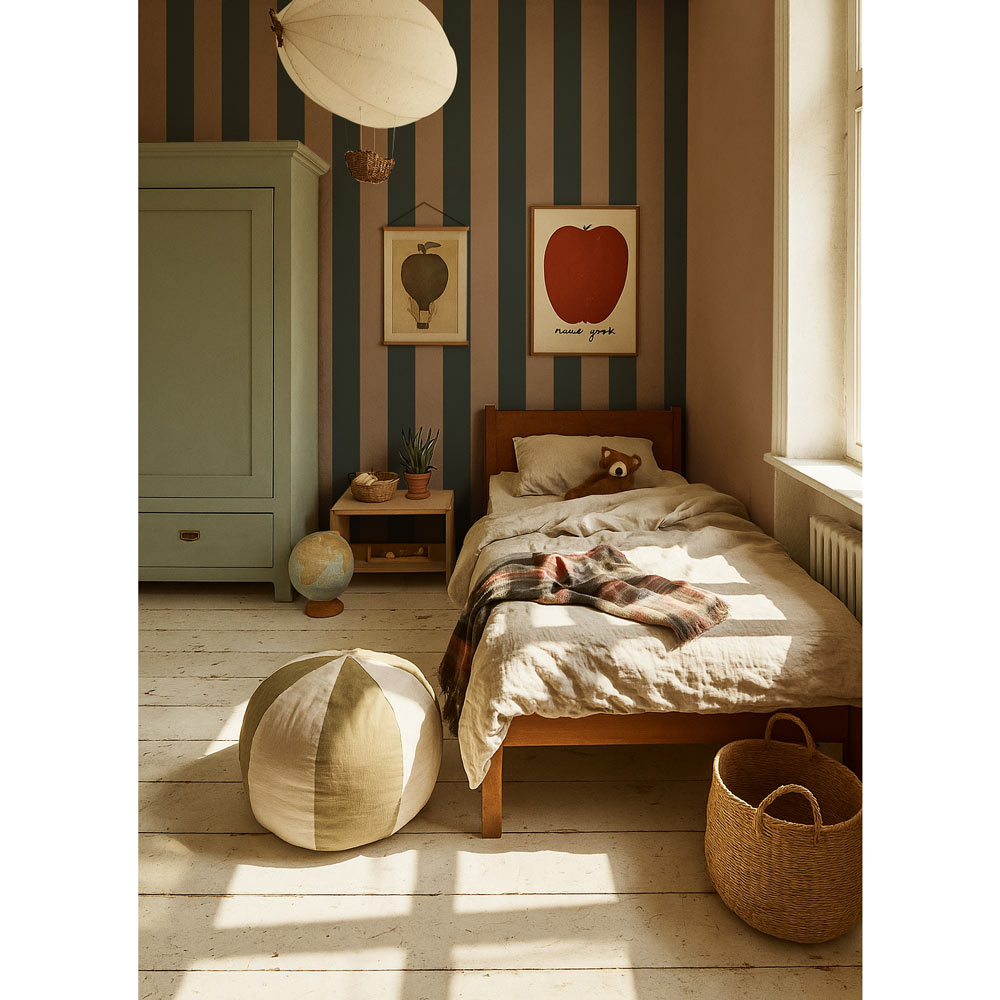 Wide stripes royal green and pink Wallpaper