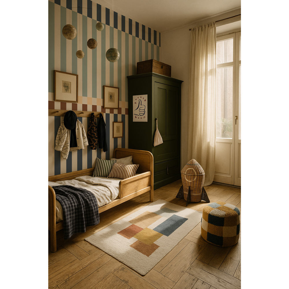 Stripes happy 2 colours navy blue and mint Wallpaper
