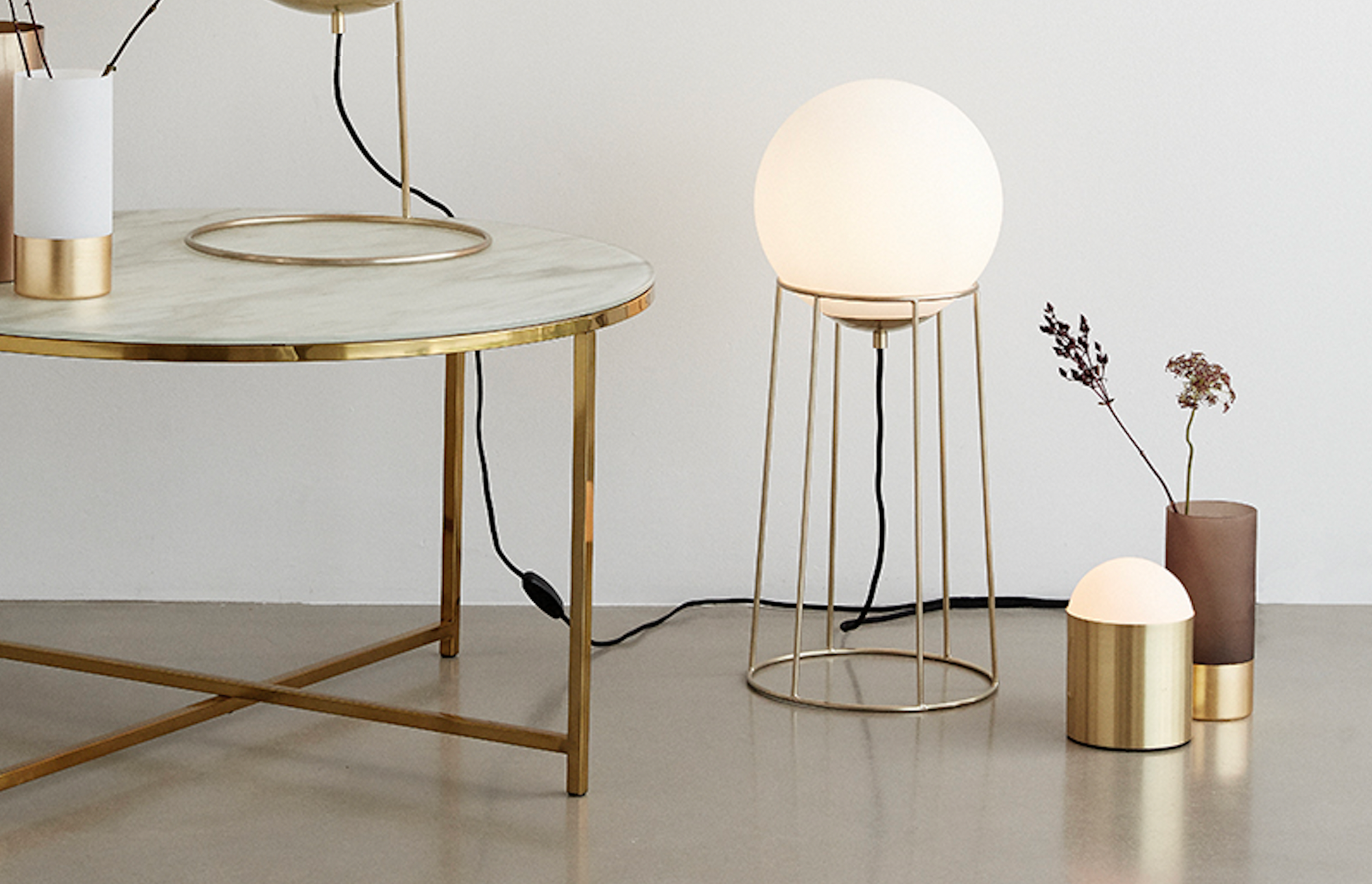 HÜBSCH Opal Brass Floor Lamp 60 CM