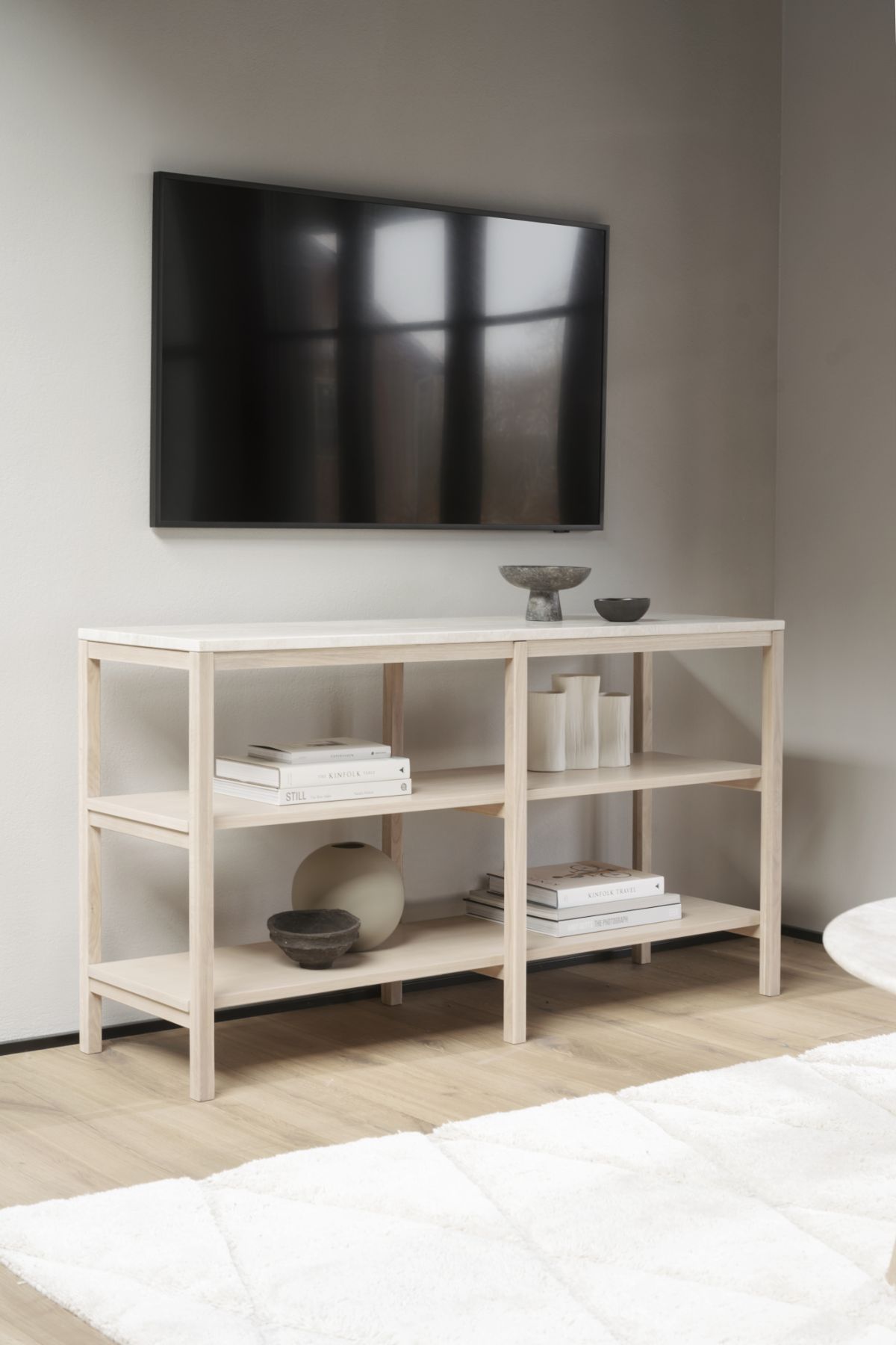 Rowico ORWEL Console Table, Beige Travertine Whitewashed Oak, 140 CM