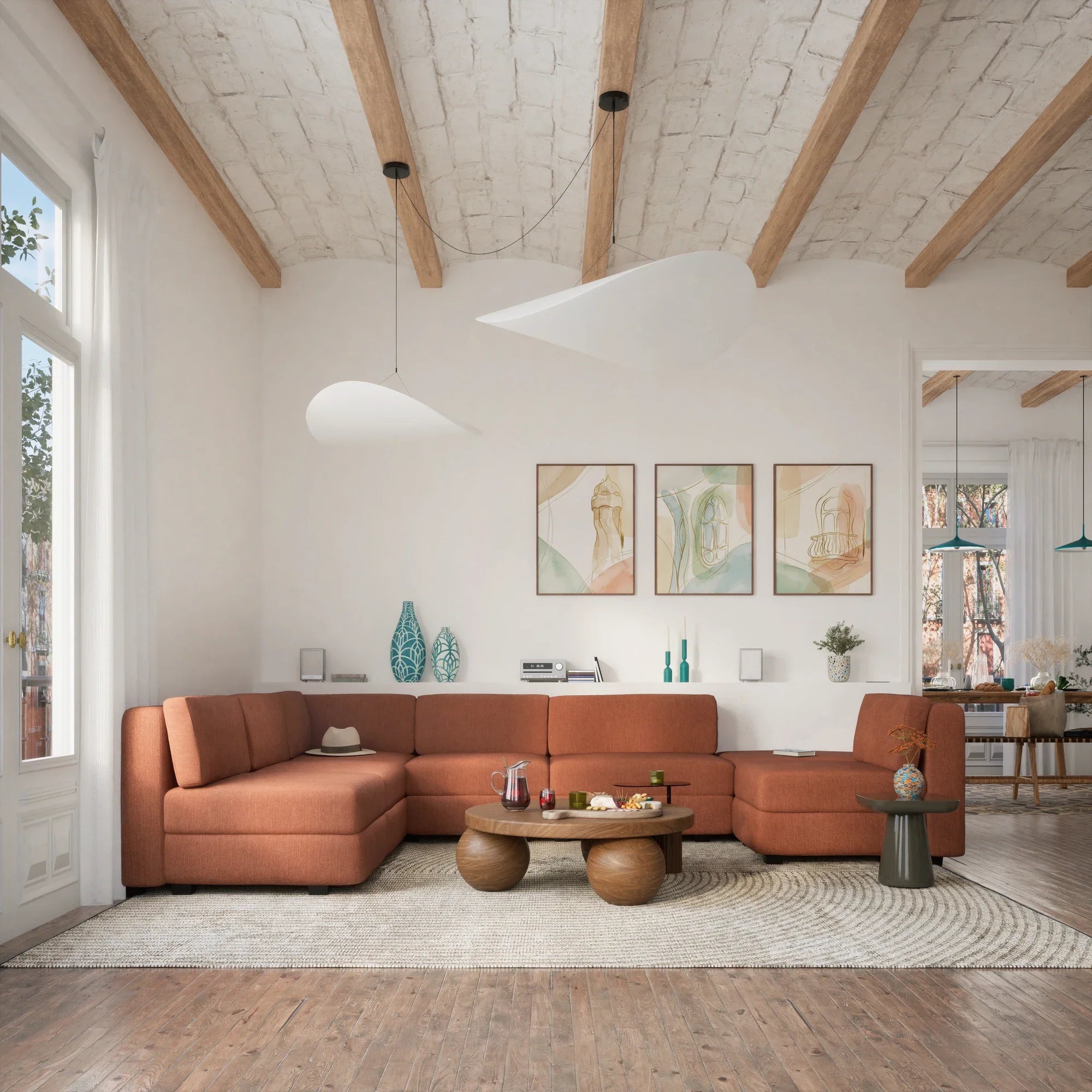Modular Sofa GRACIA - Large Pouf Module - Terracotta