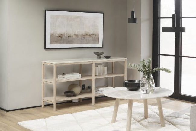 Rowico ORWEL Console Table, Beige Travertine Whitewashed Oak, 140 CM