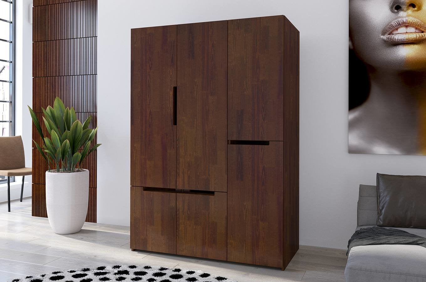 BERGMAN Pine 3 Door Wardrobe with 5 Drawers