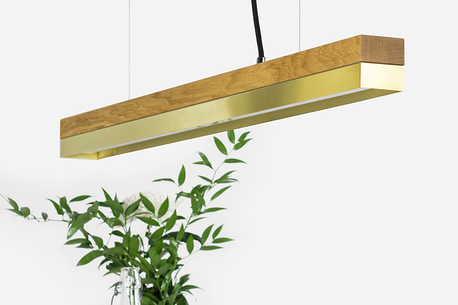 [C2o] Oak Wood & Brass Pendant 92CM