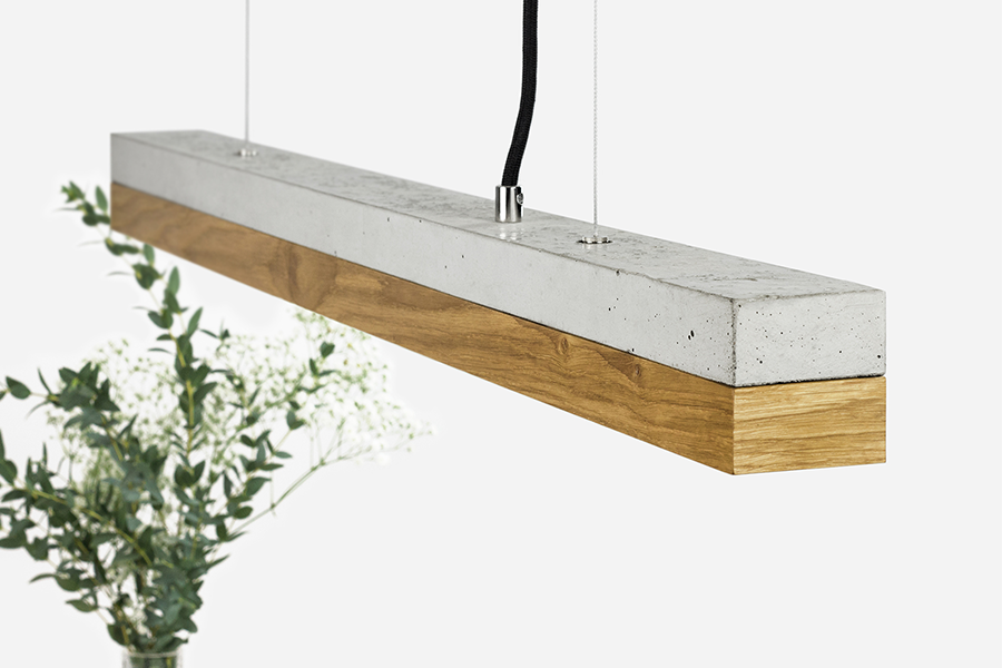 [C2] Concrete & Oak Pendant 92CM
