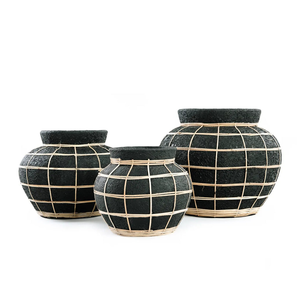 Die Belly Vase - Schwarz Natur - S