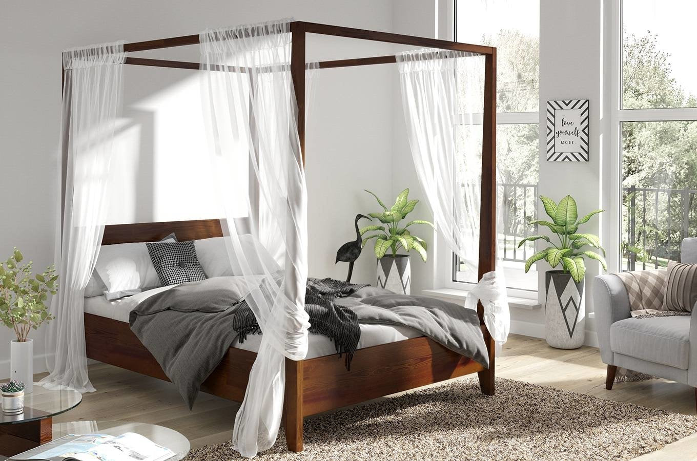 Baldachin Nussbaum Bett aus Buchenholz