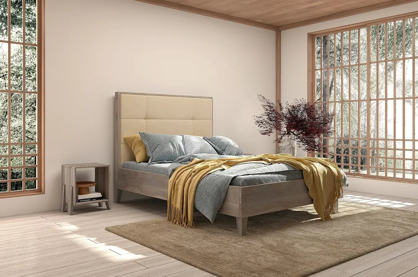 FRIDA Oak Bed White Oiled 652 French Velvet Mustard