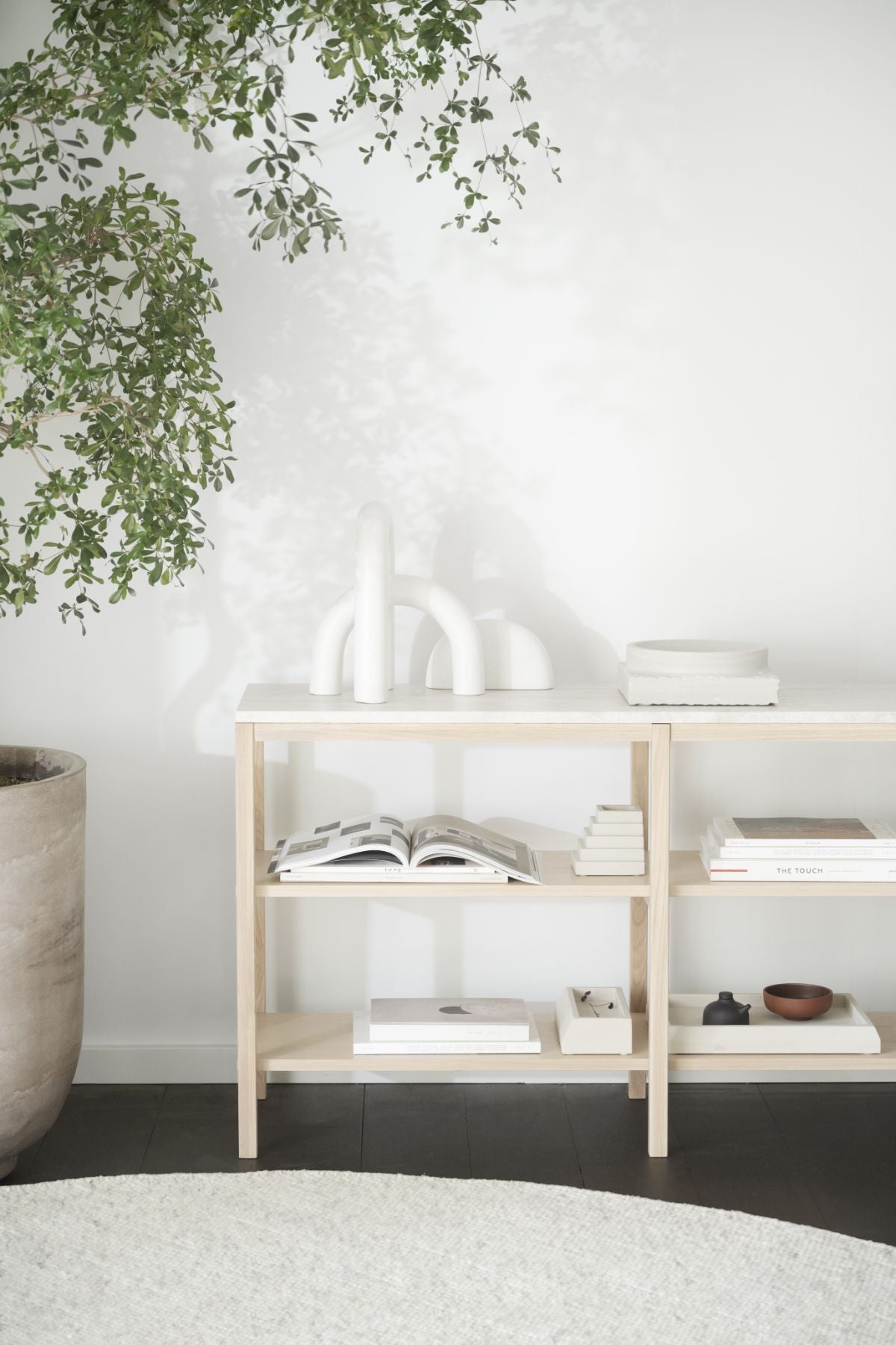 Rowico ORWEL Console Table, Beige Travertine Whitewashed Oak, 140 CM