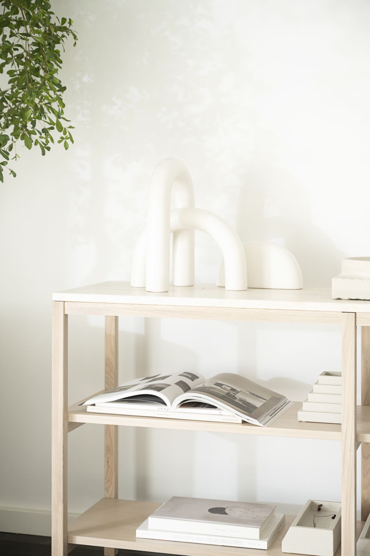 Rowico ORWEL Console Table, Beige Travertine Whitewashed Oak, 140 CM