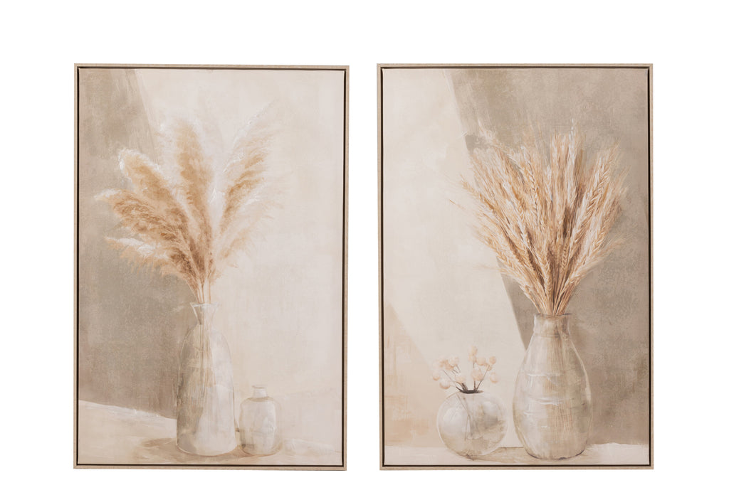 Painting Vase Pampas Canvas/Wood Beige Set Of 2