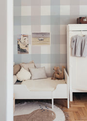 Provence check beige blue big Wallpaper