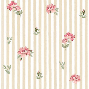 Pink roses on stripes Wallpaper
