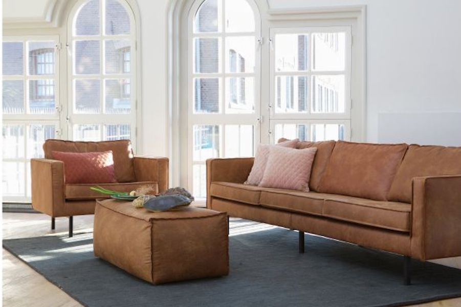 LOFT Cognac Leather POUFFE 120CM, De Eekhoorn- D40Studio