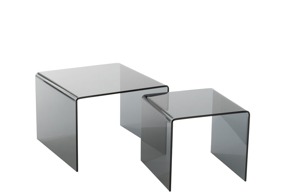 S/2 Set of Side Tables in Black Glass