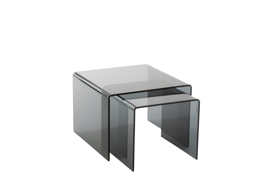 S/2 Set of Side Tables in Black Glass