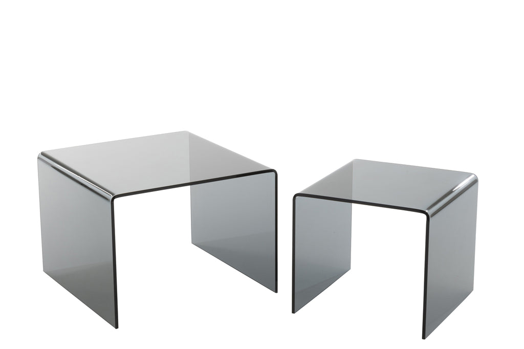 S/2 Set of Side Tables in Black Glass